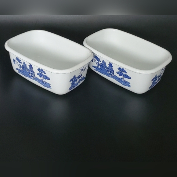 (2) Enamel Willow Blue 3 1/2" x 5 1/2" Rectangular Metal Bakers Johnson Brothers - Picture 3 of 9